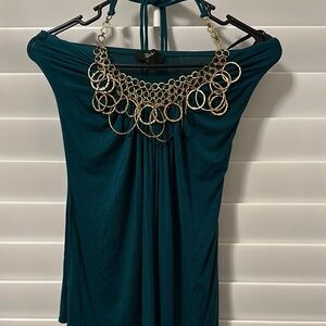 Sky Teal Halter Top with Gold Accents